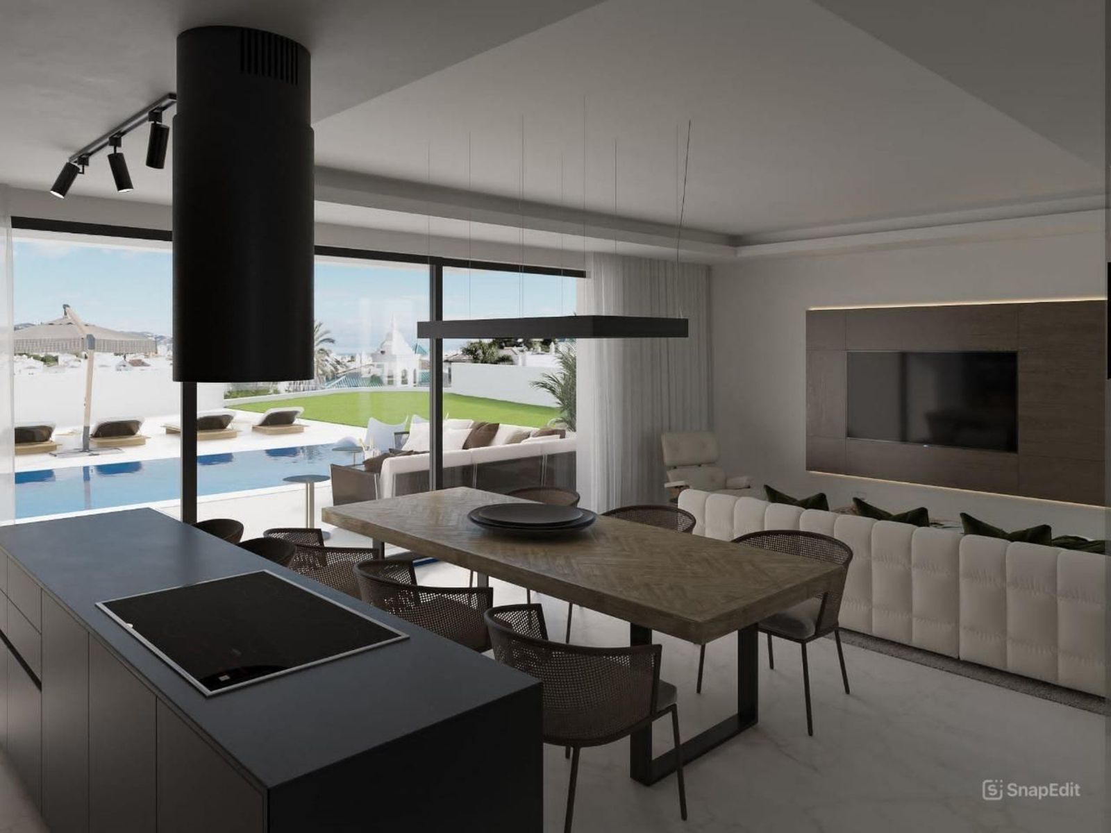 03 modern luxury living room pool view